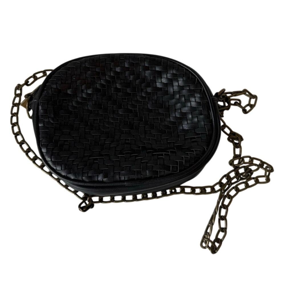 Antik Kraft Anthropologie Black Woven Faux Leather Chain Crossbody